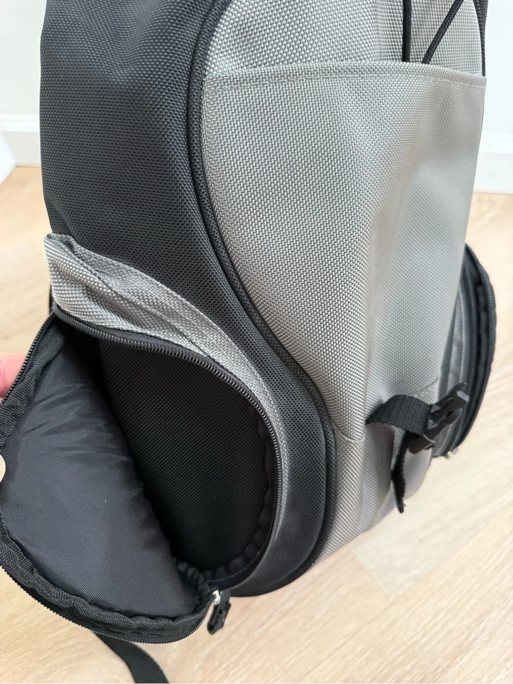 Formula One Mercedes Logo Heavy-Duty Backpack Gray Black Multi Zippered Pockets